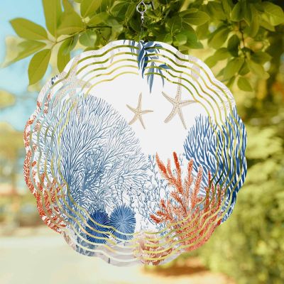 Summer Ocean Starfish Coral Wind Spinner for Garden Yard 3D Stainless Steel Hanging Wind Spinners, Marine Creature Theme Spinners Outdoor Metal Decor for Lawn Patio Home