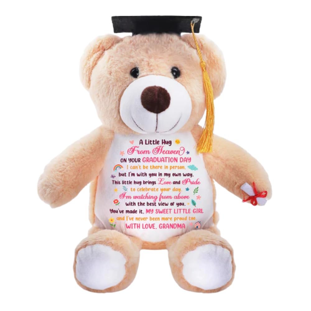 A Little Hug from Heaven on Your Graduation Teddy Bear 2026, Personalized Memorial Graduation Bear 2026, A Hug from Heaven, Custom Sympathy Stuffed Animal Plush Gift for Grandkids from Grandma Grandpa