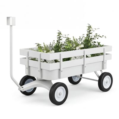 All-Terrain White Wagon Cart for Wedding Flower Girls, Heavy Duty Steel Utility Garden Cart with Handle and Removable Wooden Side Panels (White)