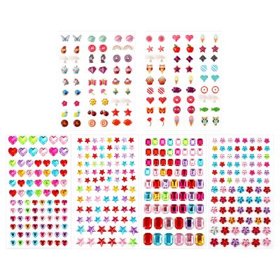SAVITA 464pcs Stick on Earrings for Girls, 3D Gem Sticker Multiple Colors & Shapes Self-Adhesive Glitter Sparkle Stickers Earrings for Girls Teens DIY Craft and Dressing Up(6 Sheet)
