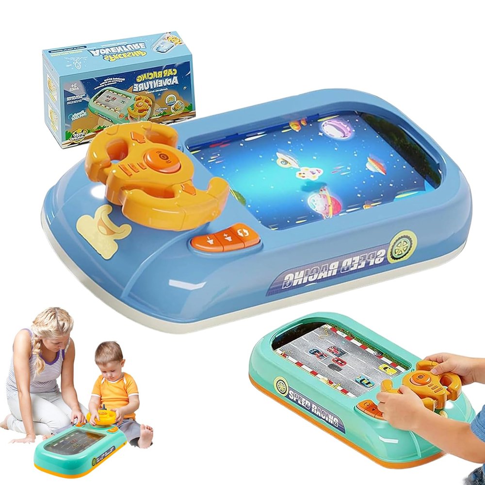 2026 New Updated Simulated Driving Racing Car Game with Sounds & Lights, Car Racing Adventure, with Racings Adventure Cars Steering Wheel, Develops Reflexes & Coordination for Boy Girl (P4)