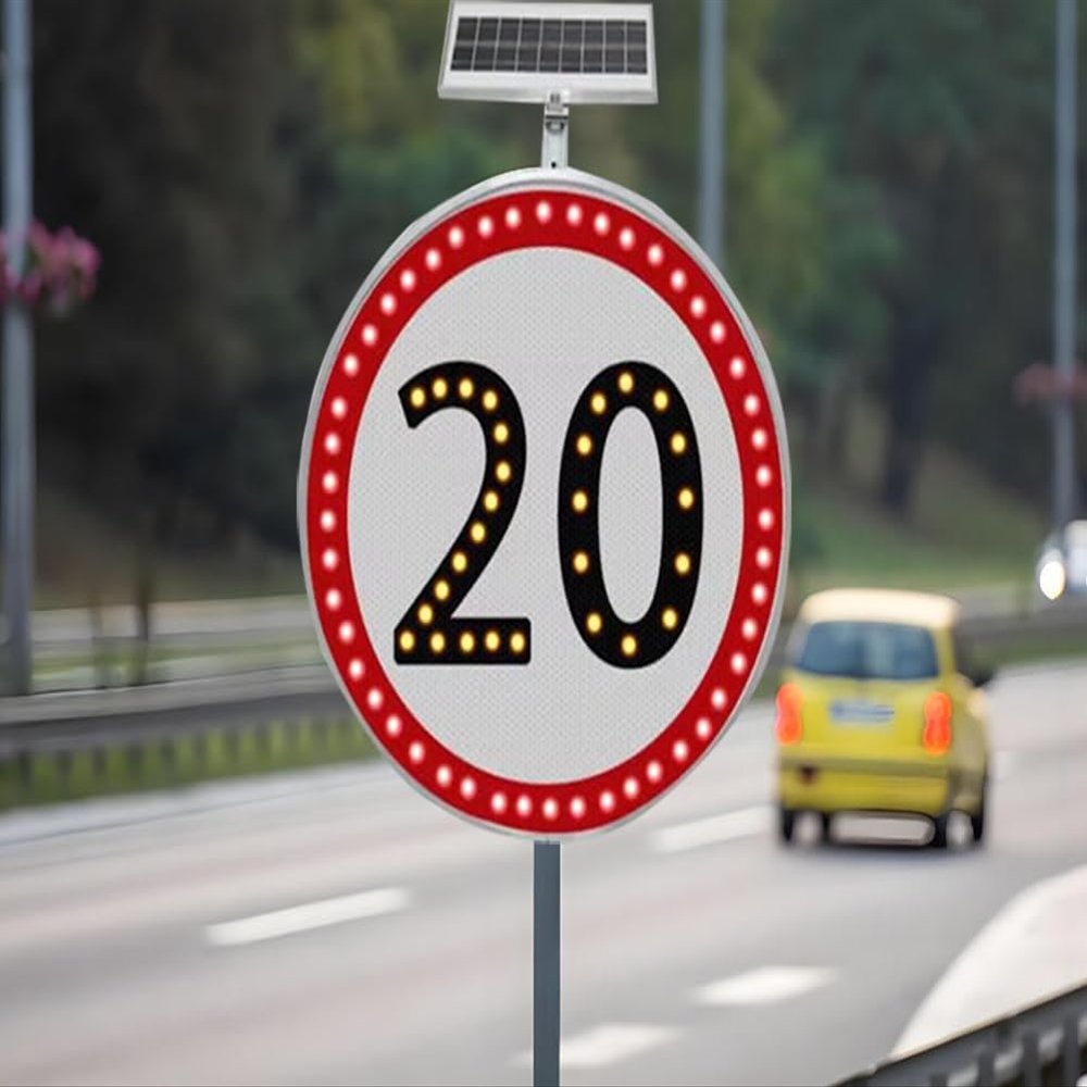 24" LED Flashing Solar Powered Speed Limit 20/30/40/50/60/80 Sign Sign in Traffic Road Highway (20)
