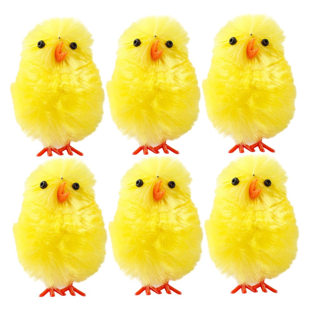 Ameble 6Pcs Baby Chicks Fluffy Mini Chicks for Easter Crafts Bonnet & Basket Decorations 4cm Plush Chick Ornaments Baby Easter Decor Chick Mini EAS