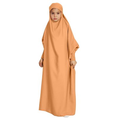 Kids Abaya Solid Color Hooded Batwing Sleeve Abayas Large Swing Casual National Costume for Girls Abayas