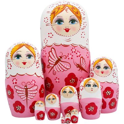 Jorzer Russian Nesting Dolls Set Wooden Matryoshka Doll Set with Charming Printing Effortless Disassembly & Assembly 10PCS Nesting Dolls for Collection Decoration.