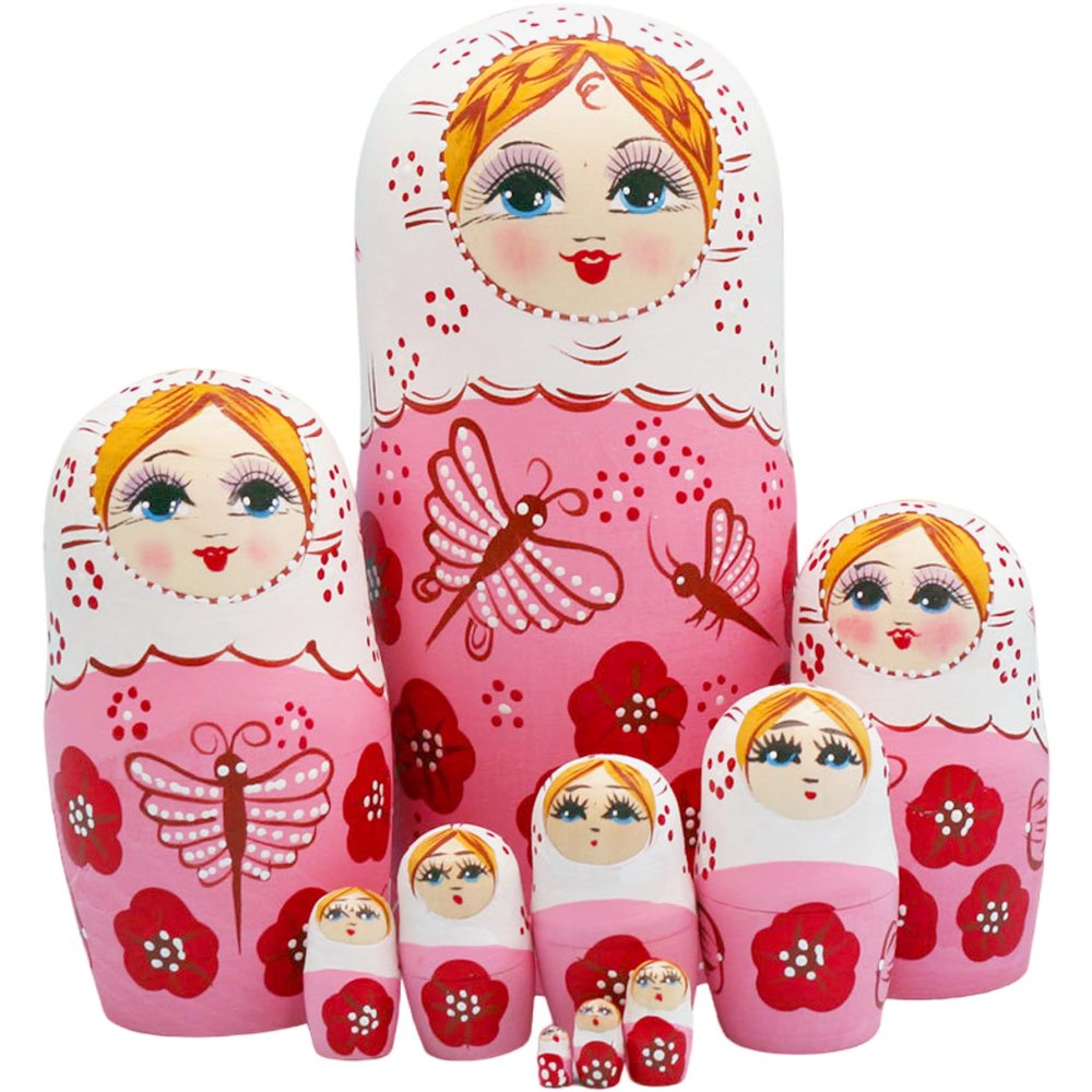Jorzer Russian Nesting Dolls Set Wooden Matryoshka Doll Set with Charming Printing Effortless Disassembly & Assembly 10PCS Nesting Dolls for Collection Decoration.