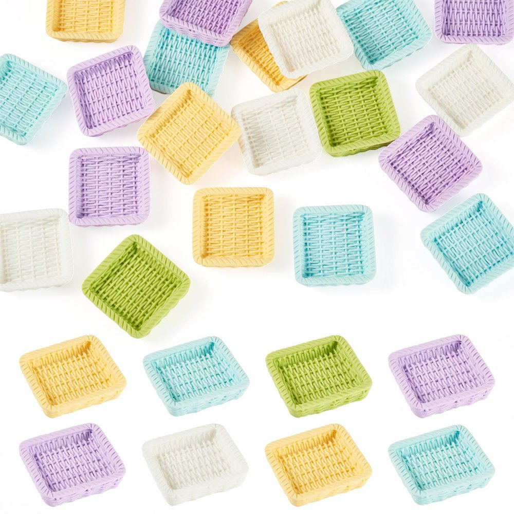 20 Pcs Miniature Basket Tray Dollhouse Furnitures, Mini Plastic Tray Woven Bread Basket Set Tiny Things Stuff Accessories for Dollhouse Kitchen Micro Garden Landscape Decoration