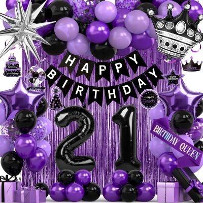 21st Birthday Decorations for Women - Black Purple 21 Birthday Party Packs
