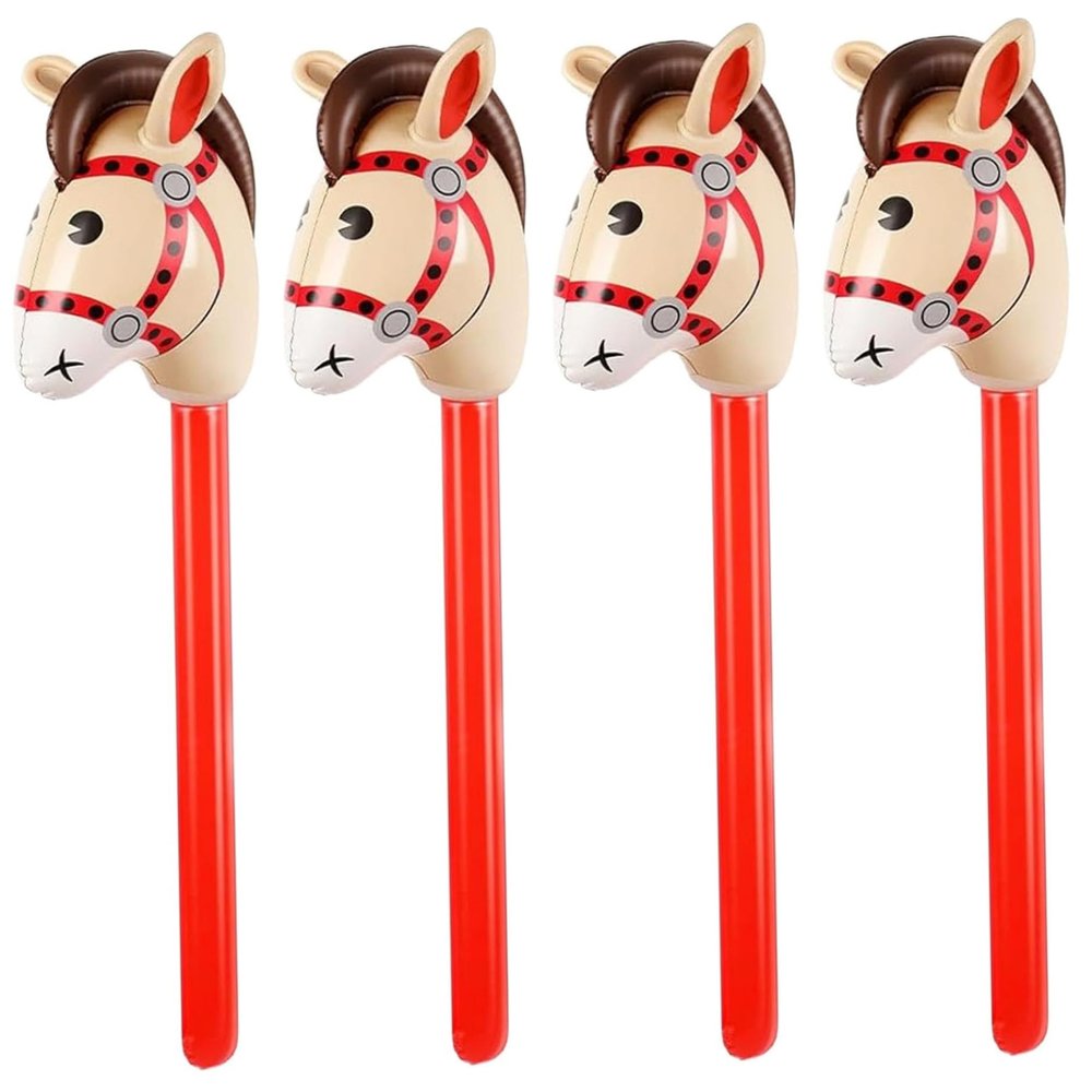 4 Pack Inflatable Stick Horse Red Inflatable Horse with Stick for Kids Fun Party Favor and Play Toy Balloon Balloon Blow Up H