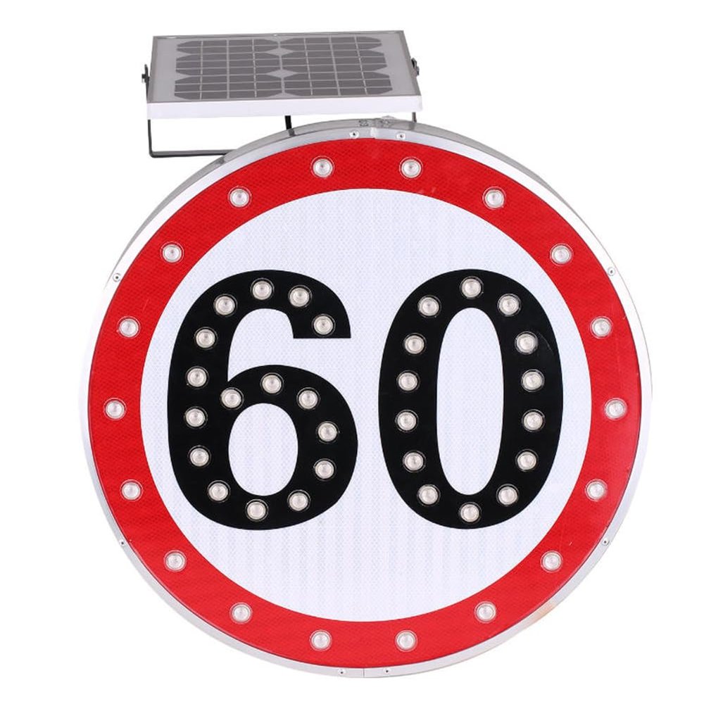 24" Solar Powered Solar Speed Limit Sign, LED Flashing Traffic Sign for Roadway, Waterproof Aluminum Traffic Signals (60)