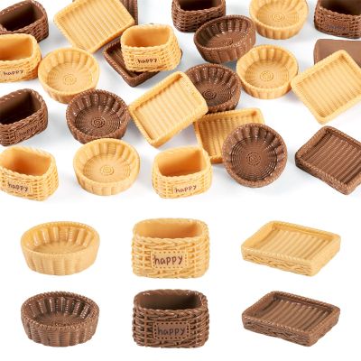 24 Pcs Miniature Dollhouse Accessories, Miniature Kitchen Basket Food Trays Cute Tableware Dishes Dollhouse Ornaments for Landscape Dollhouse Garden Tea Party Decor