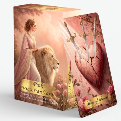 ZHQGYN Pink Victorian Tarot Deck, 78 Illustrated Tarot Cards for Beginners, Romantic Style Tarot Deck Durable Cards with Guide Book, Divination and Spiritual Growth Tool