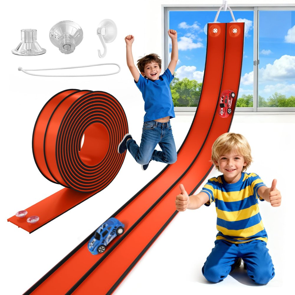 TAEMVV 15 Ft Dual Flexible Race Track for Kids, DIY Ramps Car Track Set Compatible with Hot Wheels 1/64 Diecast Cars, Reinforced Suction Cup for Boys Girls 3+, Gray&Orange