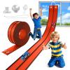 TAEMVV 15 Ft Dual Flexible Race Track for Kids, DIY Ramps Car Track Set Compatible with Hot Wheels 1/64 Diecast Cars, Reinforced Suction Cup for Boys Girls 3+, Gray&Orange view 1