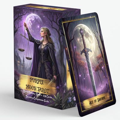 ZHQGYN Purple Moon Tarot Deck, 78-Card Dark Fantasy Set with Companion Guide, Gothic Violet Moon Theme, for Beginners and Experienced Readers, Purple Moon Tarot Deck, Dark Fantasy Tarot