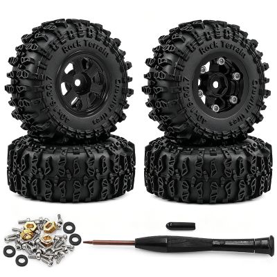 0.7" Beadlock Wheels and Tires 40 * 16mm Set Replacement for Axial SCX30 Upgrades 1/30 RC Crawler Car Ford Bronco K10 Ascent-32, CNC Machined Aluminum, with Foam Inserts, Black