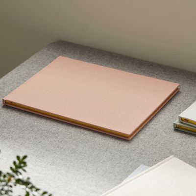Joss & Lac Design Linen Cover Guest Book, 180GSM Luxury Paper, Gold Edge, Minimalist Style, 10 x 9.6 Inches, 52 Pages (Rose Pink)