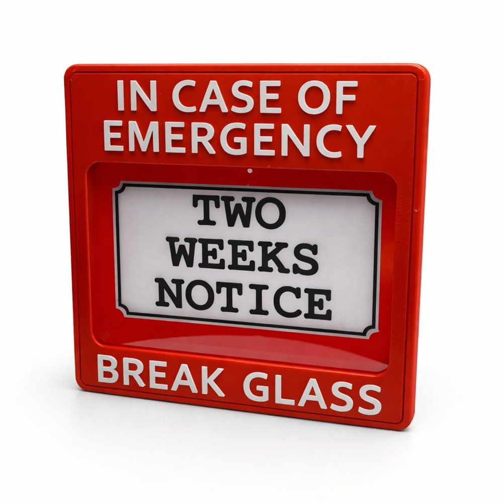 Break In Case of Emergency Sign 2 Weeks Notice Box Funny Office Desk Decor, Coworker Gag Gift, Quitting Job Gift