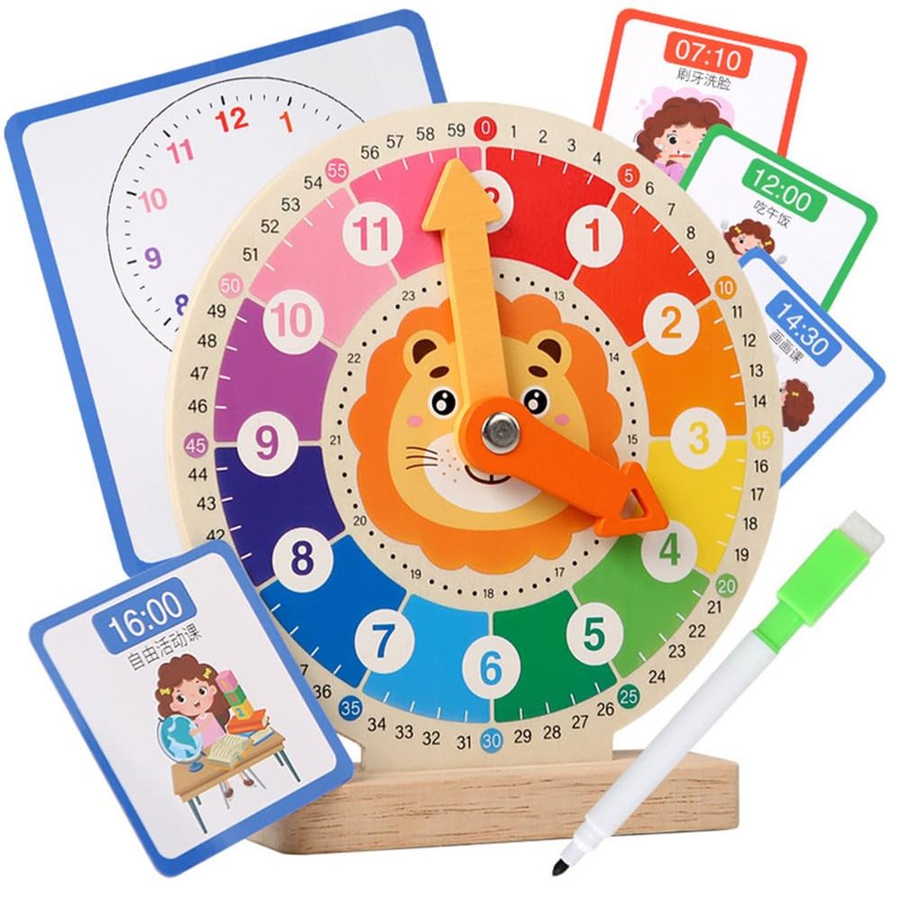 LLTCMAOYI Wooden Clock Teaching Aid, Cognitive Time Toy