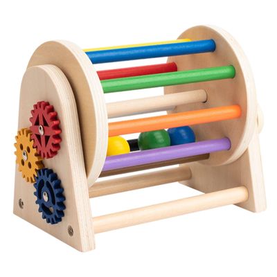 DYNWAVE Wooden Rolling Drum Toy Drum Easy to Hold Crawling Toy Rainbow Ball Kit Toys