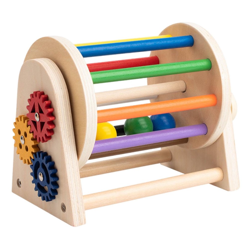 DYNWAVE Wooden Rolling Drum Toy Drum Easy to Hold Crawling Toy Rainbow Ball Kit Toys