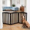 ZJSF Foldable Freestanding Indoor Dog Gate for House Wood White Long Pet Gates Dog Fence for Stairs Puppy Gates for Hallways, Puppy Gate,Support Feet Included, Black, 24 "Height-3 Panels view 1