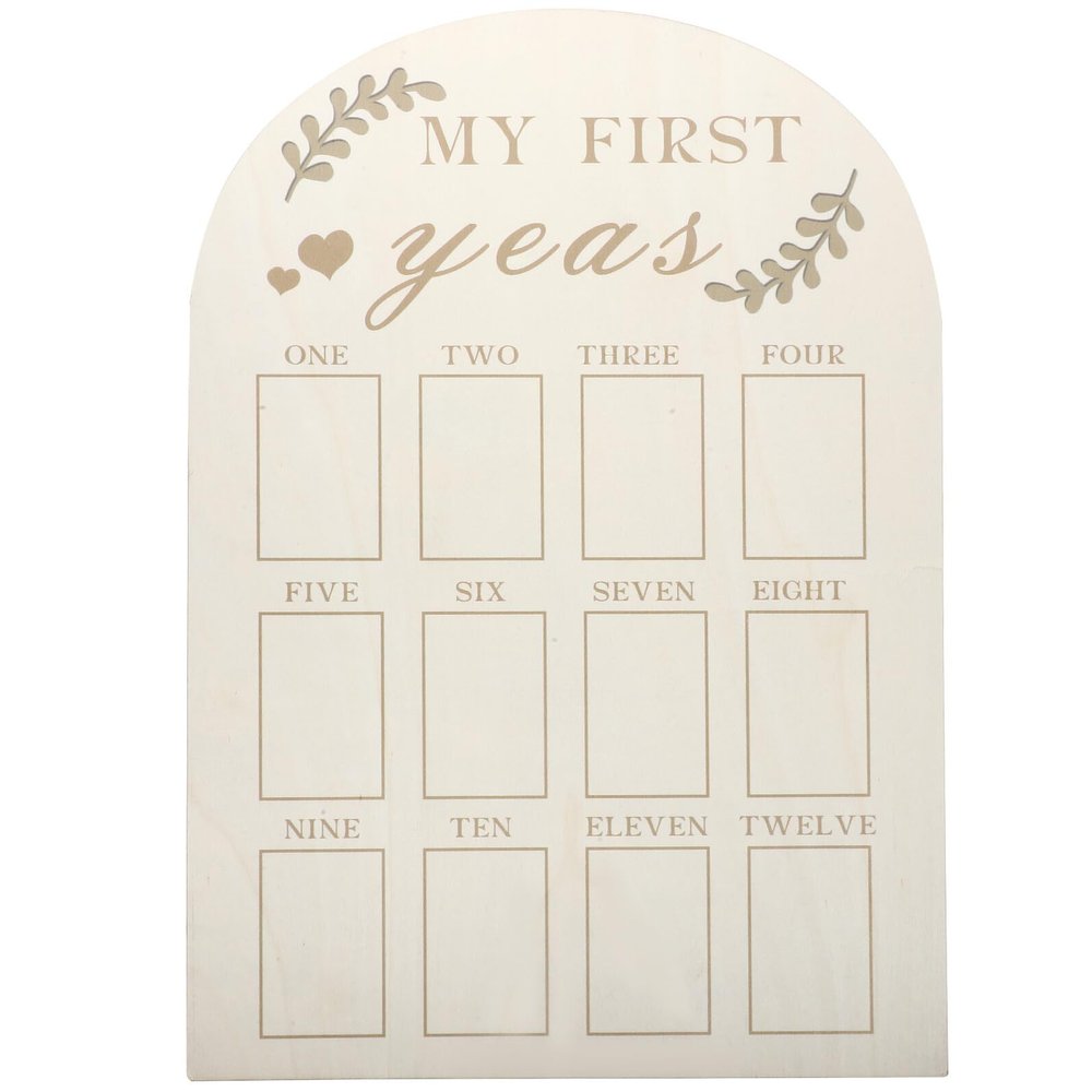 ELEOUTI Wooden Photo Frame First Year Milestone Board Newborn Keepsake Picture Frame Monthly Photo Display for Nursery Decor