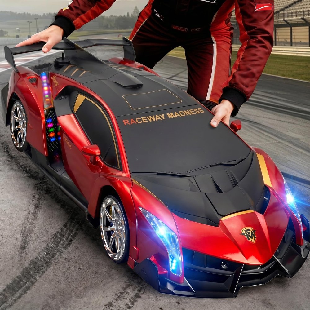 1:10 Big Size Transform RC Car, Gesture Sensing Transformation 2.4GHz Remote Control Car, One Button Deformation to Robot with Lights, Transforming Toy Cars Gift for Kids Age 8-12 Years Old Boys(Red)