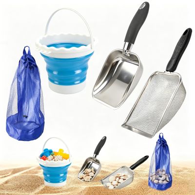 4 Pcs Beach Sand Shovel Kit, Stainless Steel Beach Mesh Shovel Sand Sifters