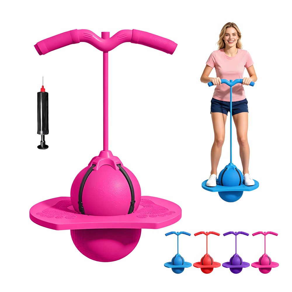 Balance Jumping Ball, Bounce Blaster,Pogo Ball with Handle and Balls Pump for Adults,Indoor & Outdoor Fun,Perfect for Balance,Coordination,And Fitness (Pink)