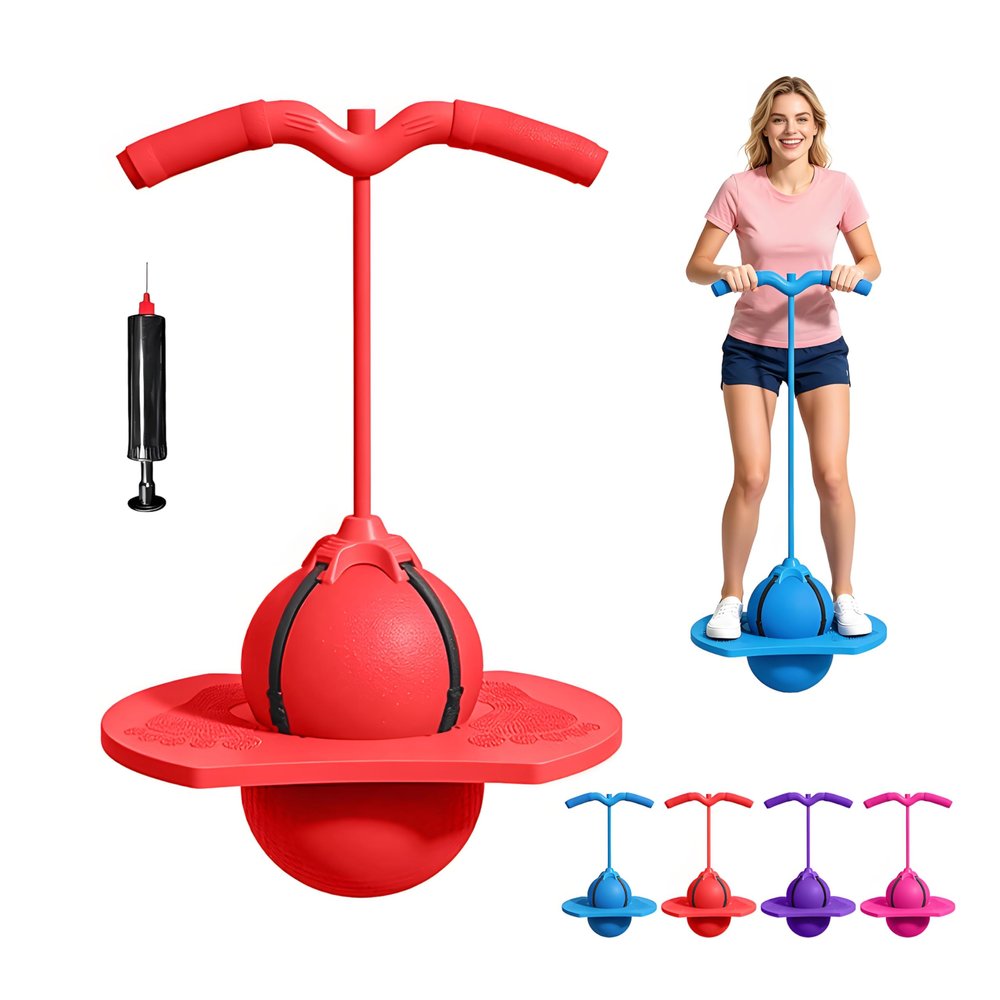 Balance Jumping Ball, Bounce Blaster,Pogo Ball with Handle and Balls Pump for Adults,Indoor & Outdoor Fun,Perfect for Balance,Coordination,And Fitness (Red)