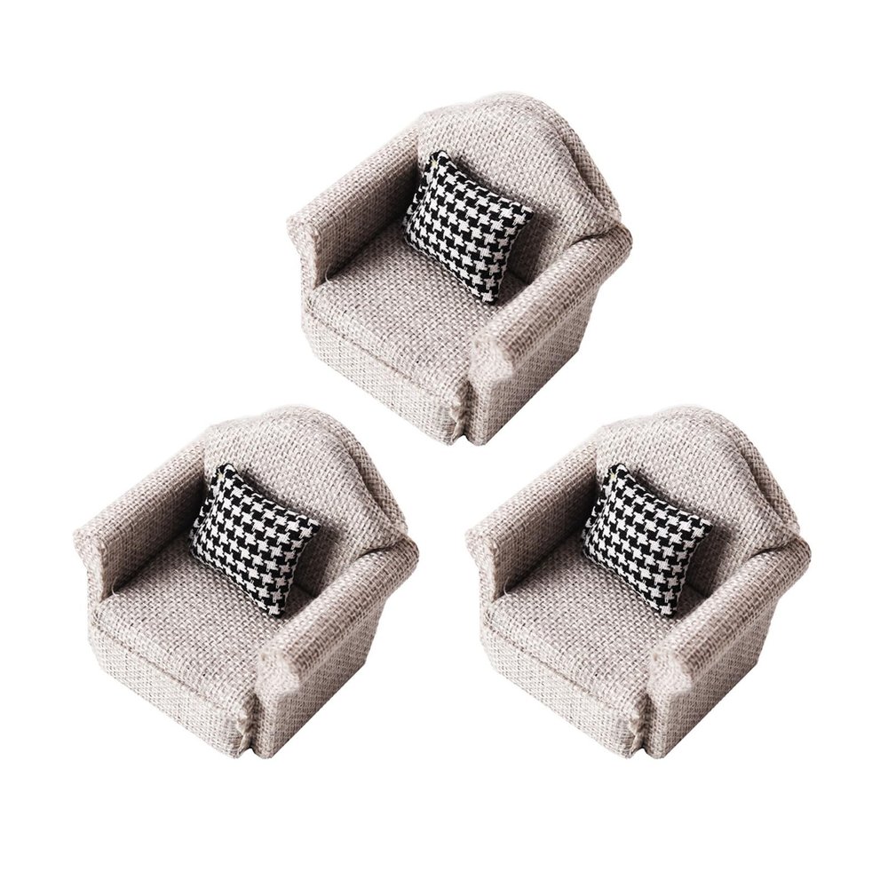 3 Sets 1:12 Scale Mini Dollhouse Couch with Pillow, Mini Furniture Single Sofa Chairs Micro Scene Decoration Dollhouse Furniture & Accessories Photo Props
