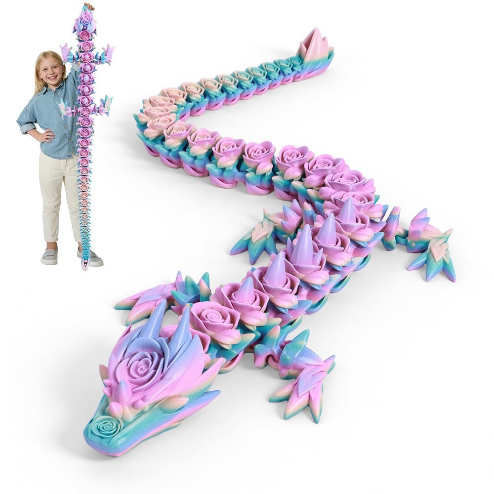 critigulf Giant 3D Printed Rose Dragon XL Collectible Toy, Extra Large Size, 47 Inch (Ice-Cream)