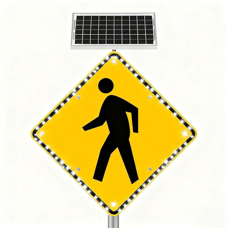 24" x 24" Solar LED Pedestrian Crossing Sign - Flashing Traffic Safety Alert, Durable Weatherproof Aluminum for Parks, Schools, Urban Roads & Communities