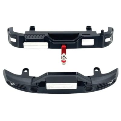 6061 Aluminum Metal Front and Rear Bumper Set with Trailer Tow Hook Upgrades for MN for Tank 300 1/12 RC Crawler Truck Accessories (Black)