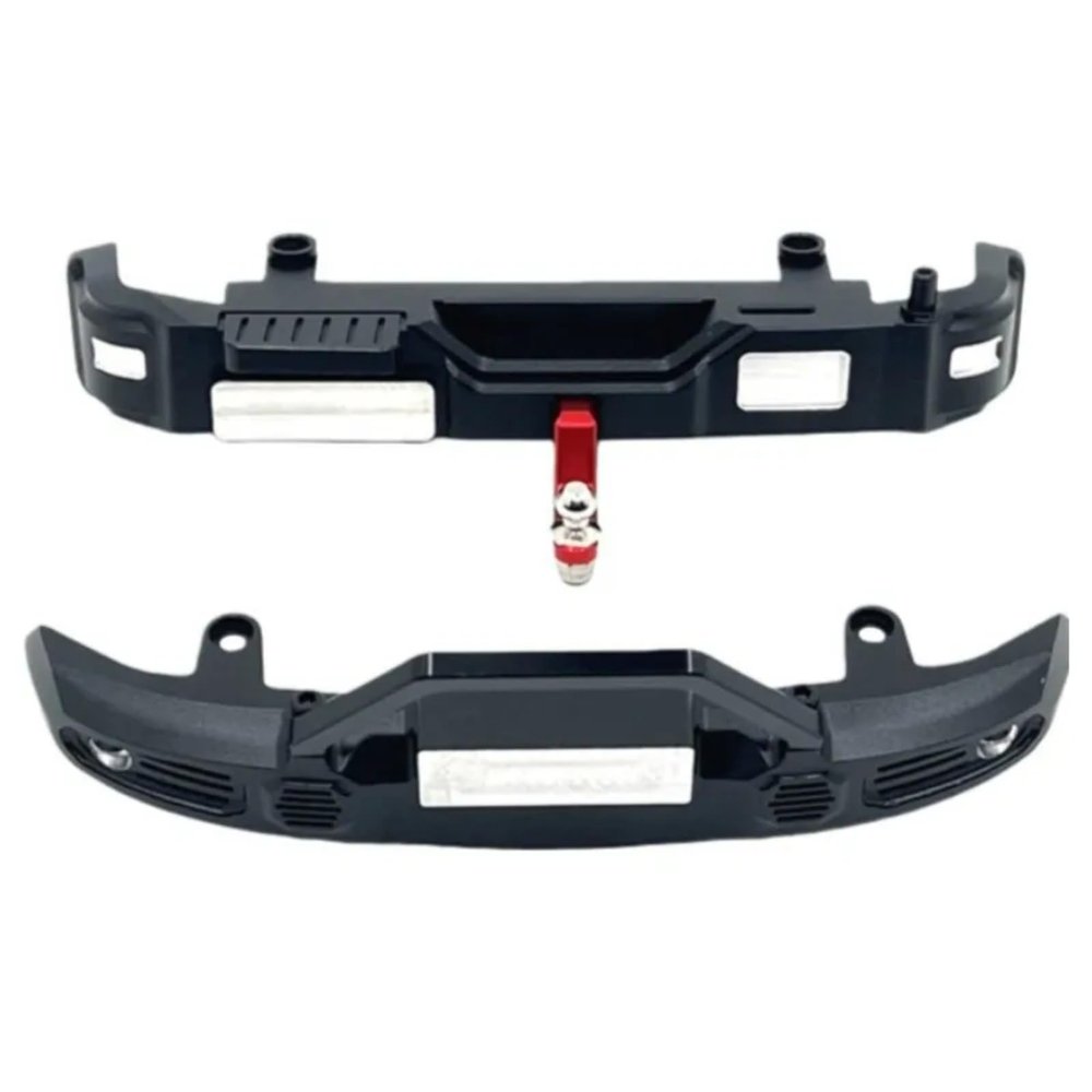 6061 Aluminum Metal Front and Rear Bumper Set with Trailer Tow Hook Upgrades for MN for Tank 300 1/12 RC Crawler Truck Accessories (Black)