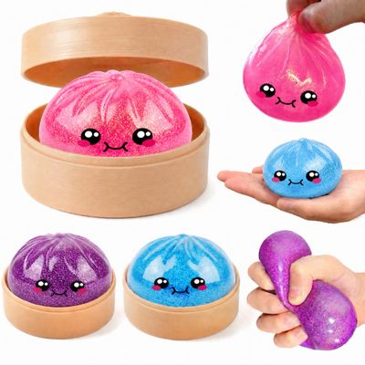 1PCS Dumpling Glitter Stress Ball, Cute Squishy Toys for Kids 3.94" Squishy Stress Sugar Balls for Adults, Squeeze Sensory Toys (Two Pink Styles; one Will be Selected at Random).