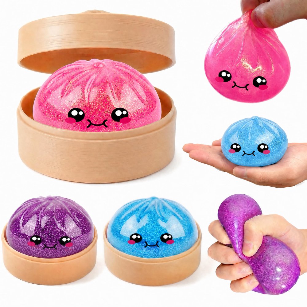 1PCS Dumpling Glitter Stress Ball, Cute Squishy Toys for Kids 3.94" Squishy Stress Sugar Balls for Adults, Squeeze Sensory Toys (Two Pink Styles; one Will be Selected at Random).