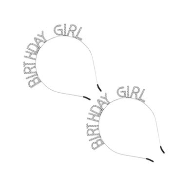 Wakauto 2pcs Birthday Rhinestone Headbands Party Hair Hoops for Women Birthday Accessories Photo Props Party Favors Silver Hairbands