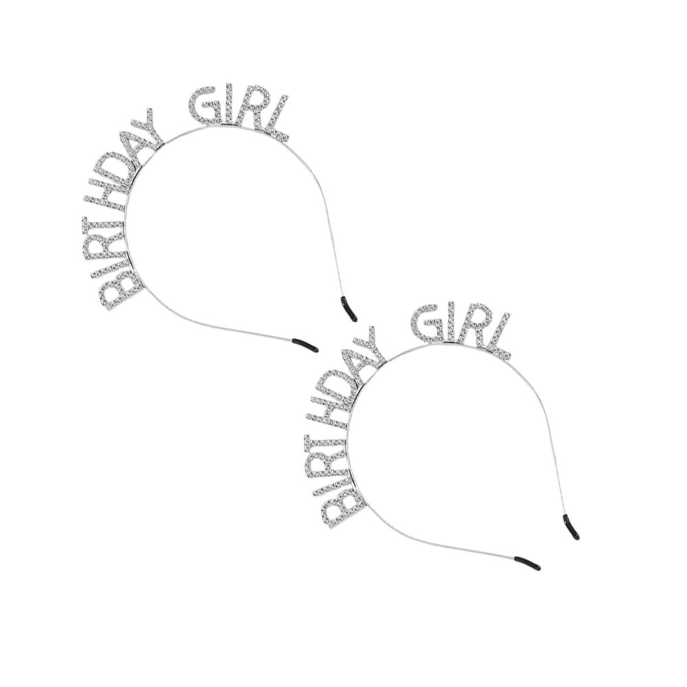 Wakauto 2pcs Birthday Rhinestone Headbands Party Hair Hoops for Women Birthday Accessories Photo Props Party Favors Silver Hairbands