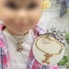 Bright Pink Accent Floppy Ear Bunny Charm Gold Doll Necklace view 2