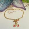 Bright Pink Accent Floppy Ear Bunny Charm Gold Doll Necklace view 4
