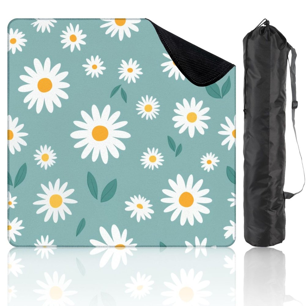 31.5" x 31.5" Mahjong Mat for Table with Carrying Bag Daisy Flower Seamless White Petals Yellow Centers Soft Green Non-Slip Noise-Reducing Game Mat Mahjong Accessories for Poker Dominoes Board Games