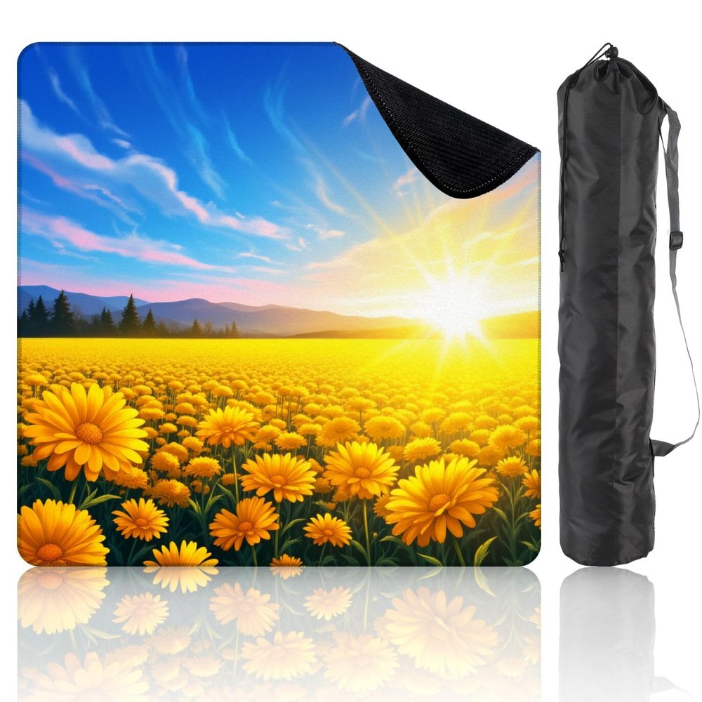 31.5" x 31.5" Mahjong Mat for Table with Carrying Bag Sunlit Yellow Flower Field Mountains Blue Sky Non-Slip Noise-Reducing Game Mat Mahjong Accessories for Poker Dominoes Board Games