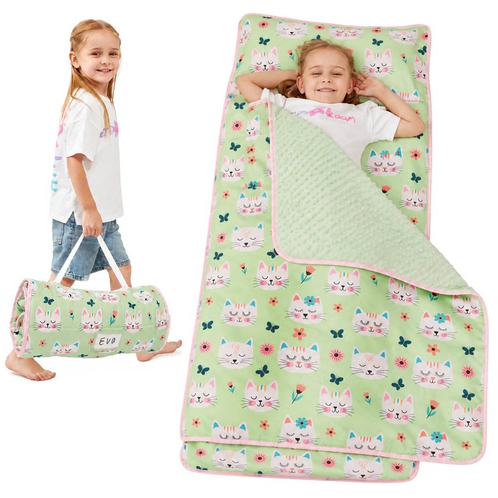 Toddler Nap Mat, Kids Sleeping Bag with Pillow & Minky Blanket, Boys Girls Extra Large Rolled Nap Mats for Preschool Daycare Camping Kindergarten