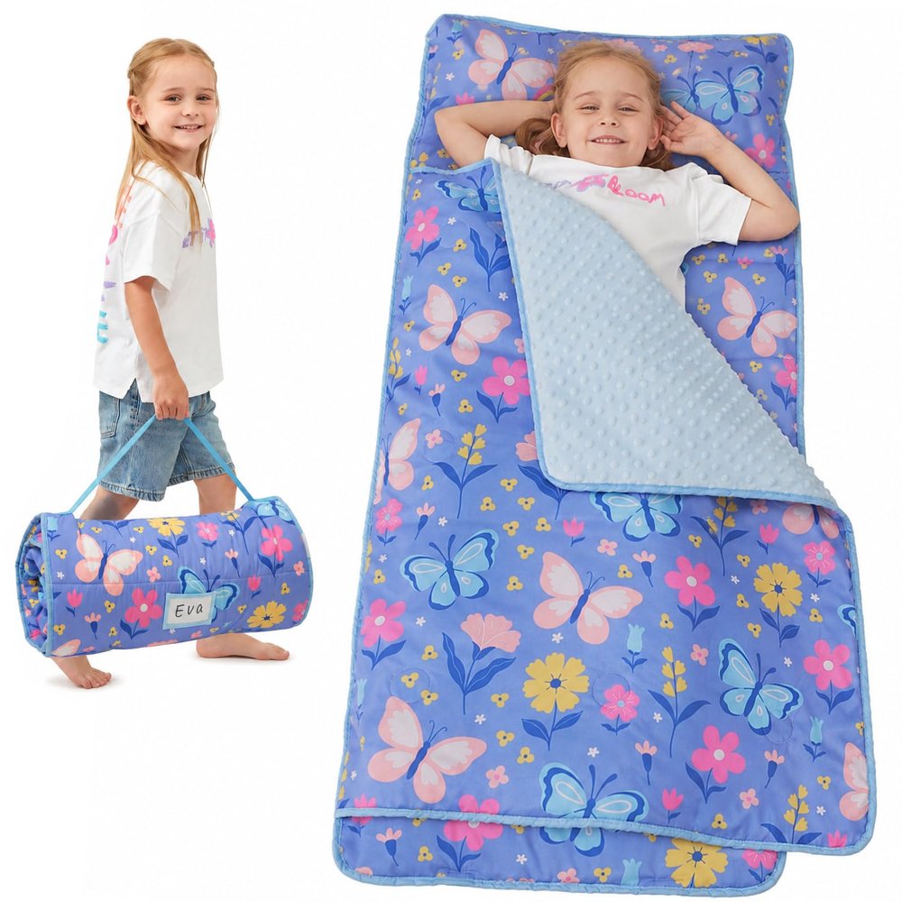 Toddler Nap Mat, Kids Sleeping Bag with Pillow & Minky Blanket, Boys Girls Extra Large Rolled Nap Mats for Preschool Daycare Camping Kindergarten