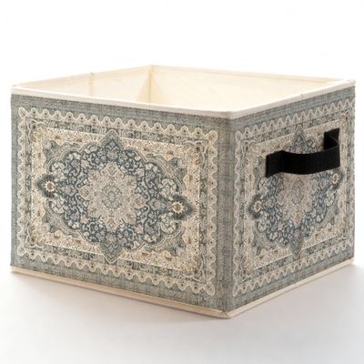 ADWHNHJY Boho Abstract Vintage Floral Storage Bins with Handles, Antique Oriental Dusty Blue Flower Collapsible Storage Box Basket Books Clothes Organizer for Bedroom Bathroom Home