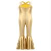 Agoky Kids Girls Metallic Jumpsuit Bell Bottom Pants 70s Disco Party Outfit Halter Neck Fringe Tassel Dance Bodysuit Gold 10 Years view 4