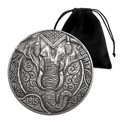 1913 Elephant Hobo Coin Pendant Pouch - US Liberty Eagle Novelty Lucky Coin Morgan Coin Challenge Coin Commemorative Coin Jewelry Bag