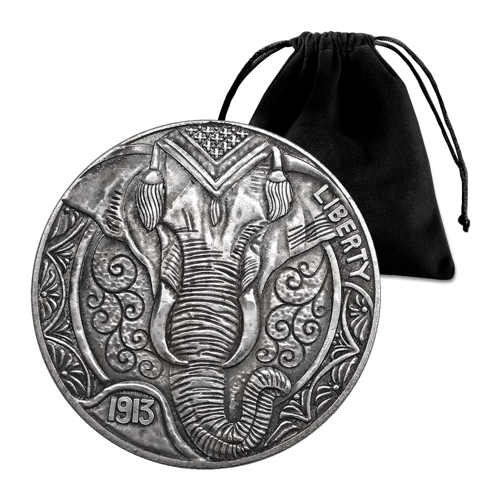 1913 Elephant Hobo Coin Pendant Pouch - US Liberty Eagle Novelty Lucky Coin Morgan Coin Challenge Coin Commemorative Coin Jewelry Bag